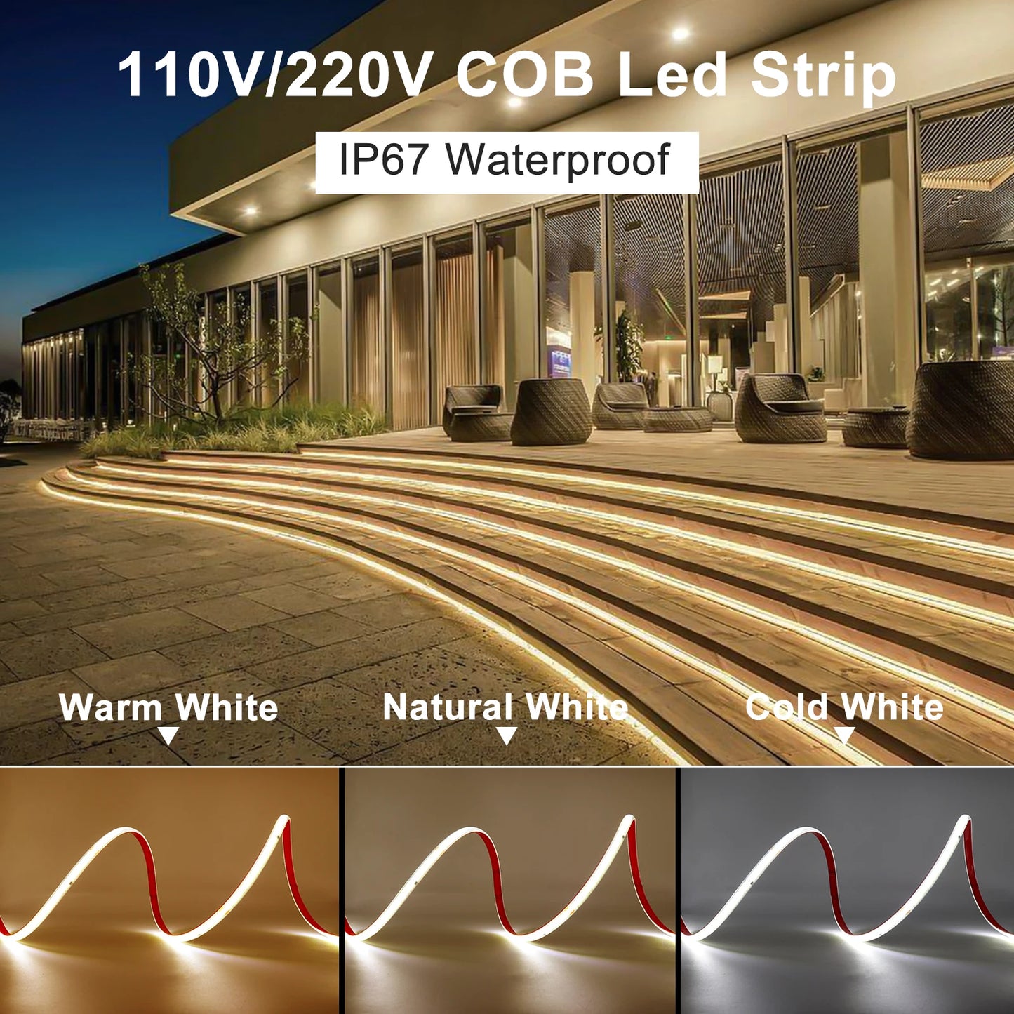 220V COB LED Strip Light IP67 Waterproof – 1m to 100m