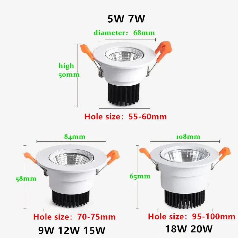 Dimmable LED Downlight – 5W to 20W, AC90–260V