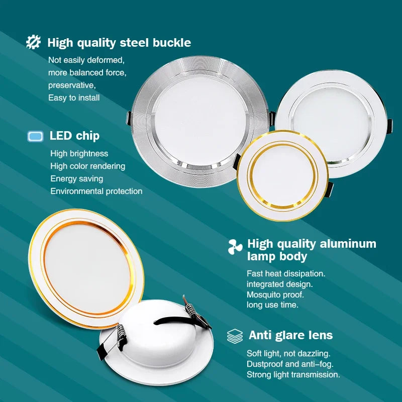 Round LED Ceiling Downlight – 5W to 18W, Multiple Colours and Voltages
