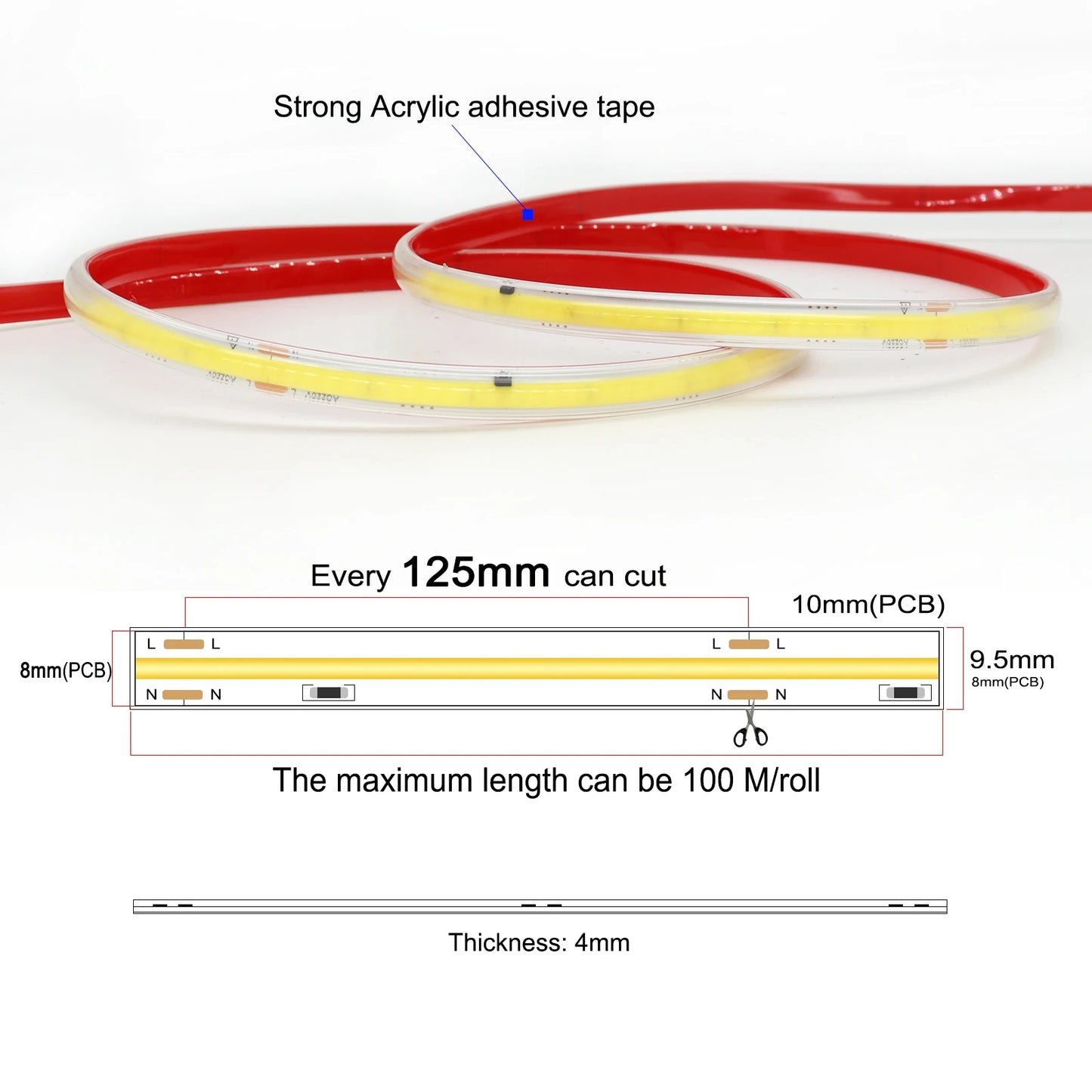 220V COB LED Strip Light IP67 Waterproof – 1m to 100m