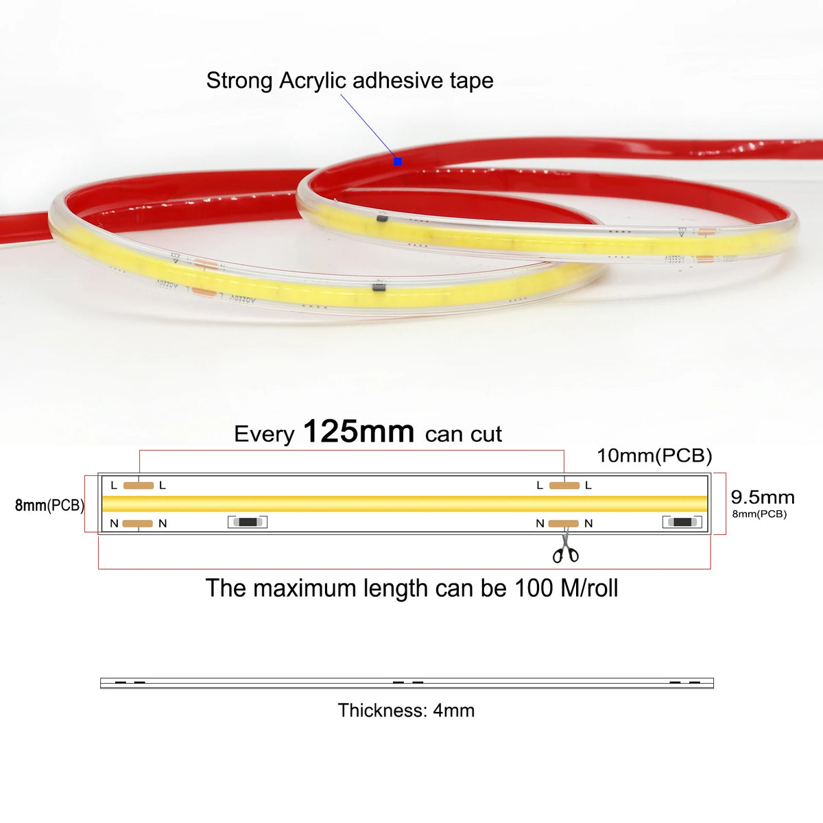 220V COB LED Strip Light IP67 Waterproof – 1m to 100m