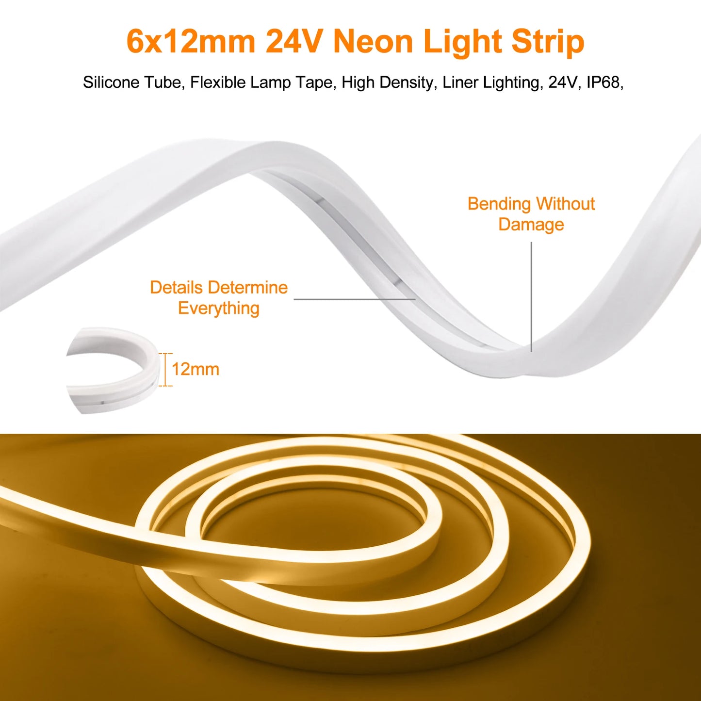 24V Solar-Powered Neon LED Strip Light – IP67 Waterproof