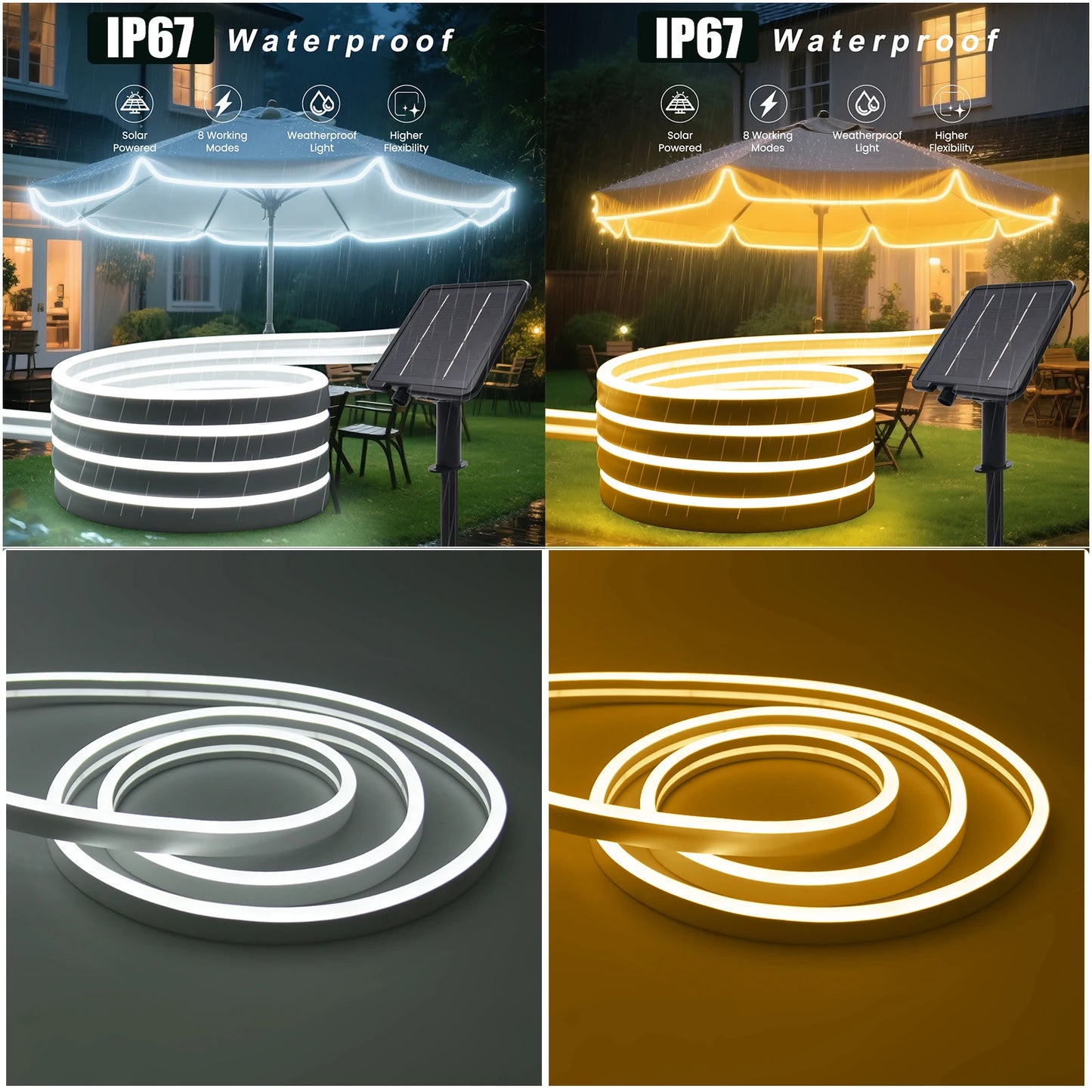 24V Solar-Powered Neon LED Strip Light – IP67 Waterproof