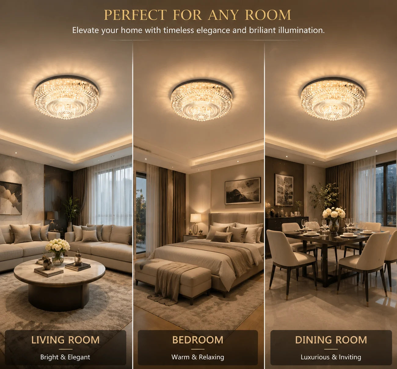 Modern Crystal LED Ceiling Light – 18W–48W, Adjustable, 85–265V