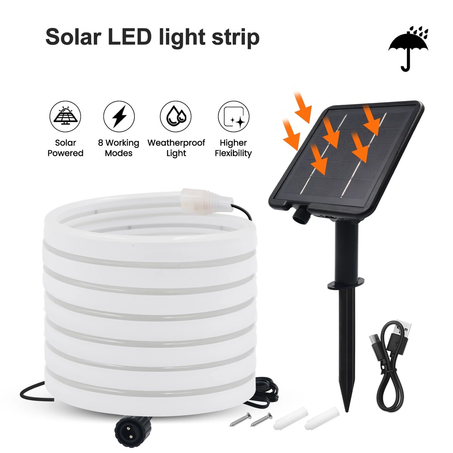 24V Solar-Powered Neon LED Strip Light – IP67 Waterproof