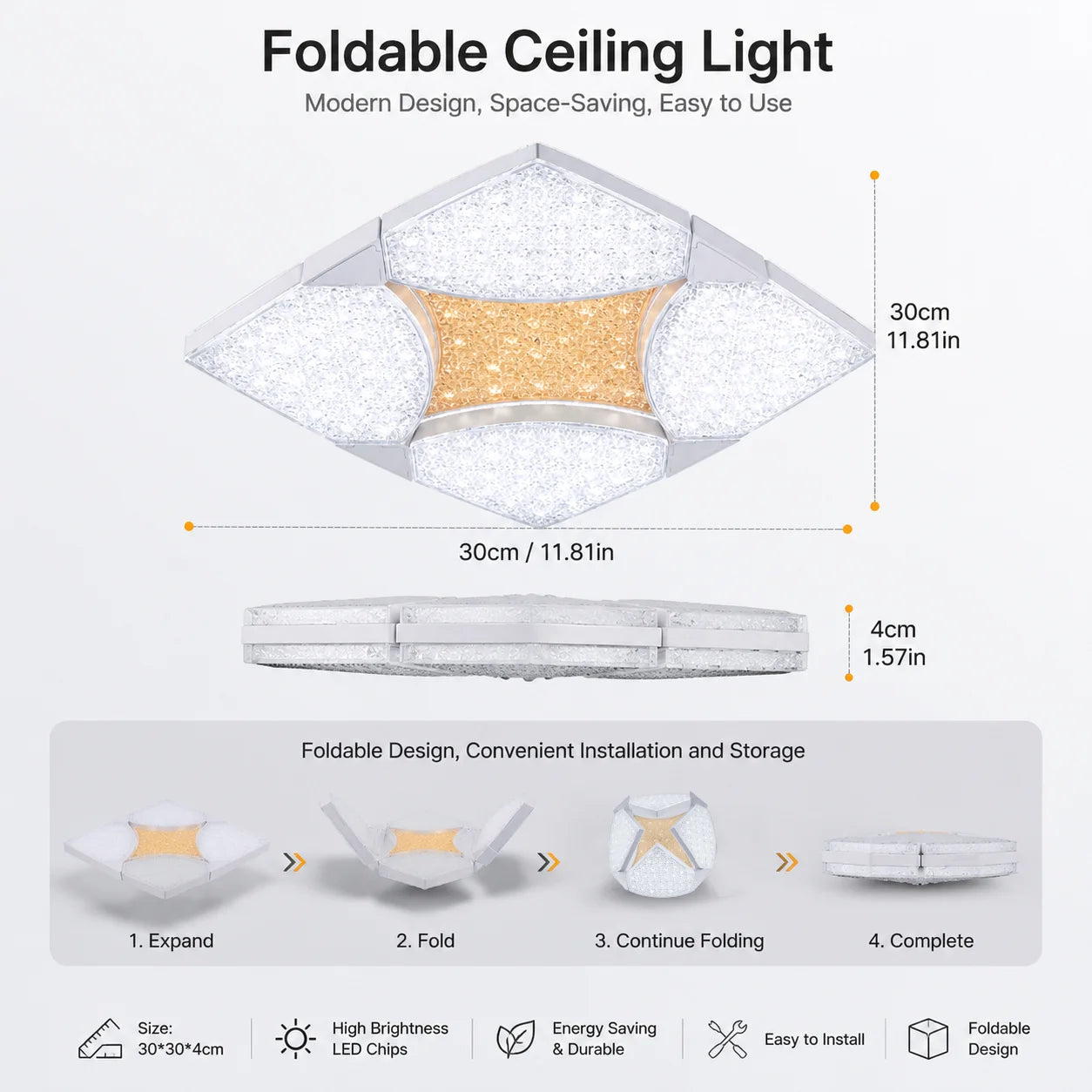 Modern Crystal LED Ceiling Light – 18W–48W, Adjustable, 85–265V