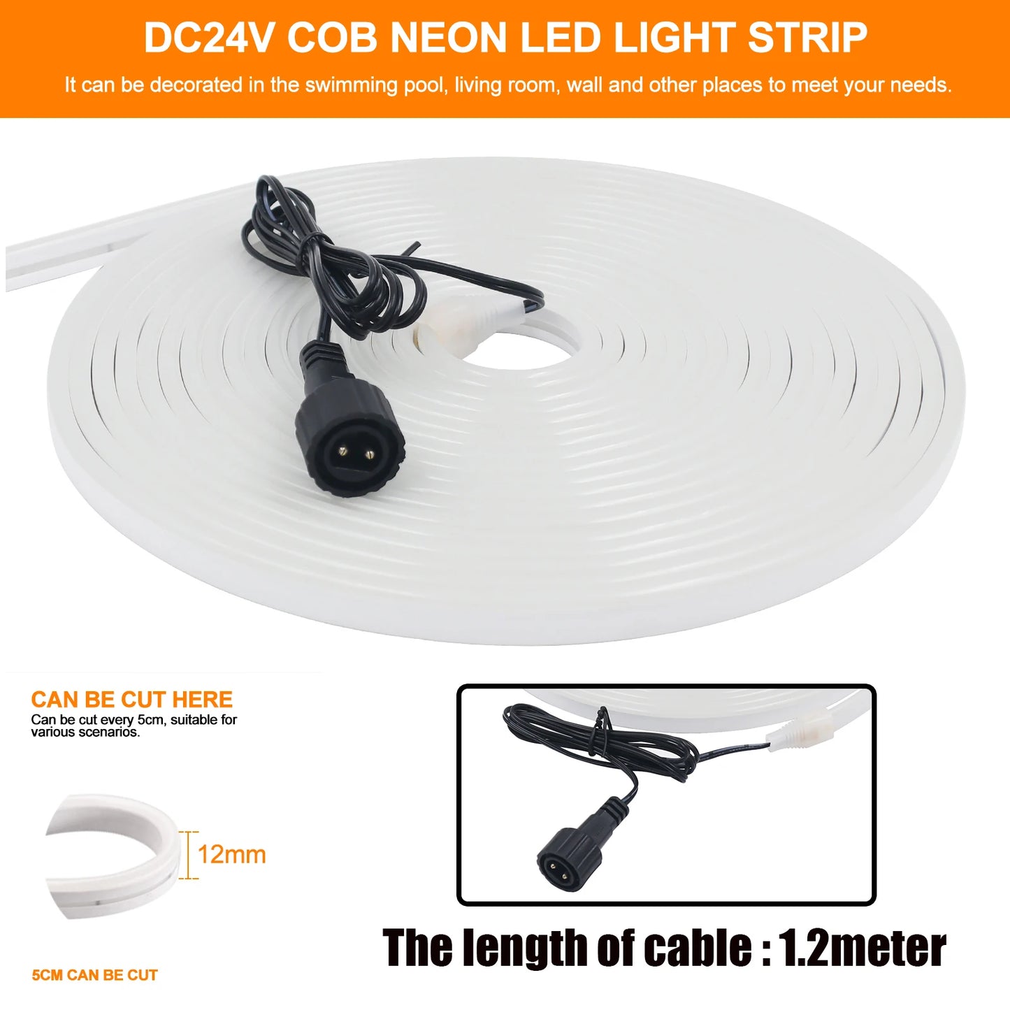 24V Solar-Powered Neon LED Strip Light – IP67 Waterproof
