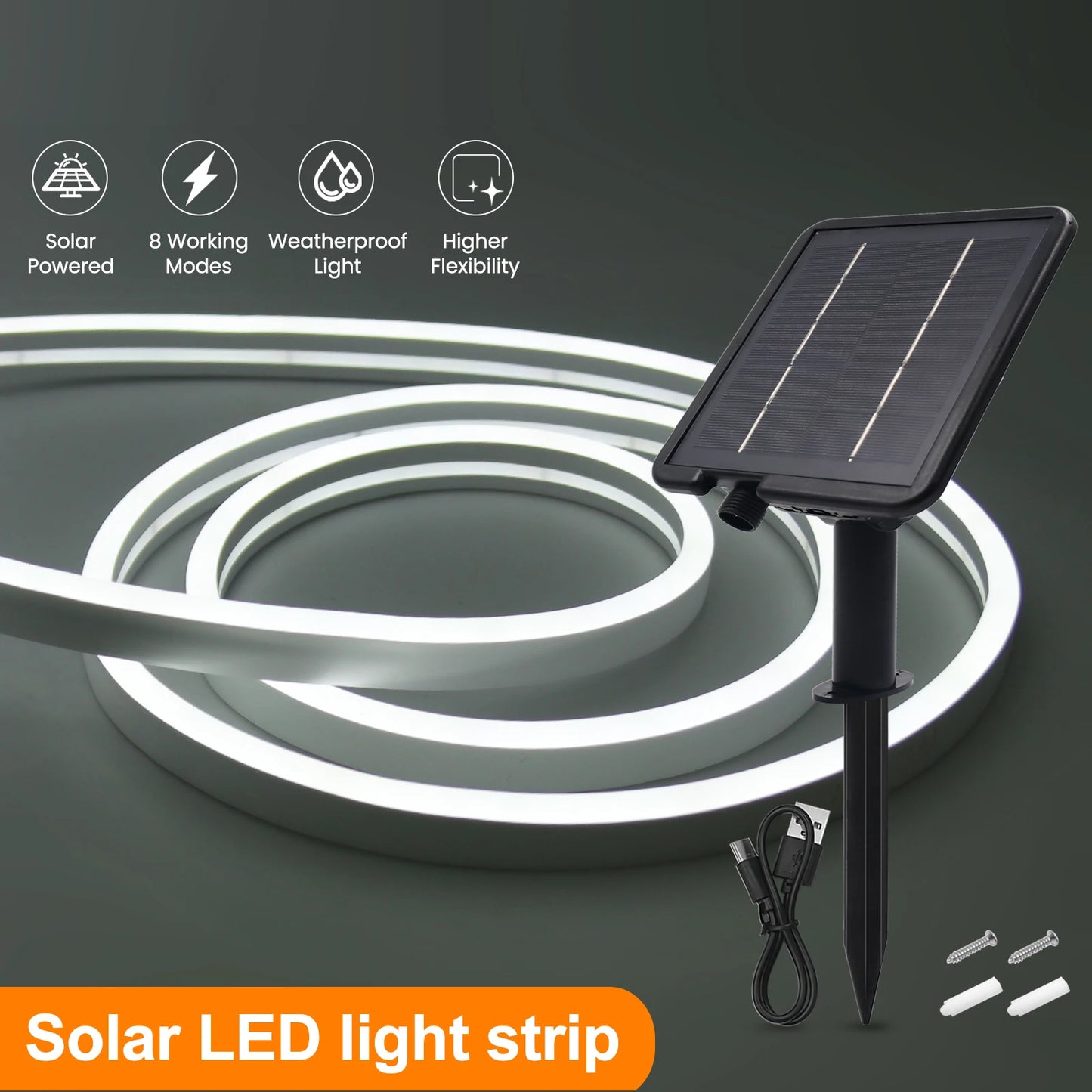 24V Solar-Powered Neon LED Strip Light – IP67 Waterproof