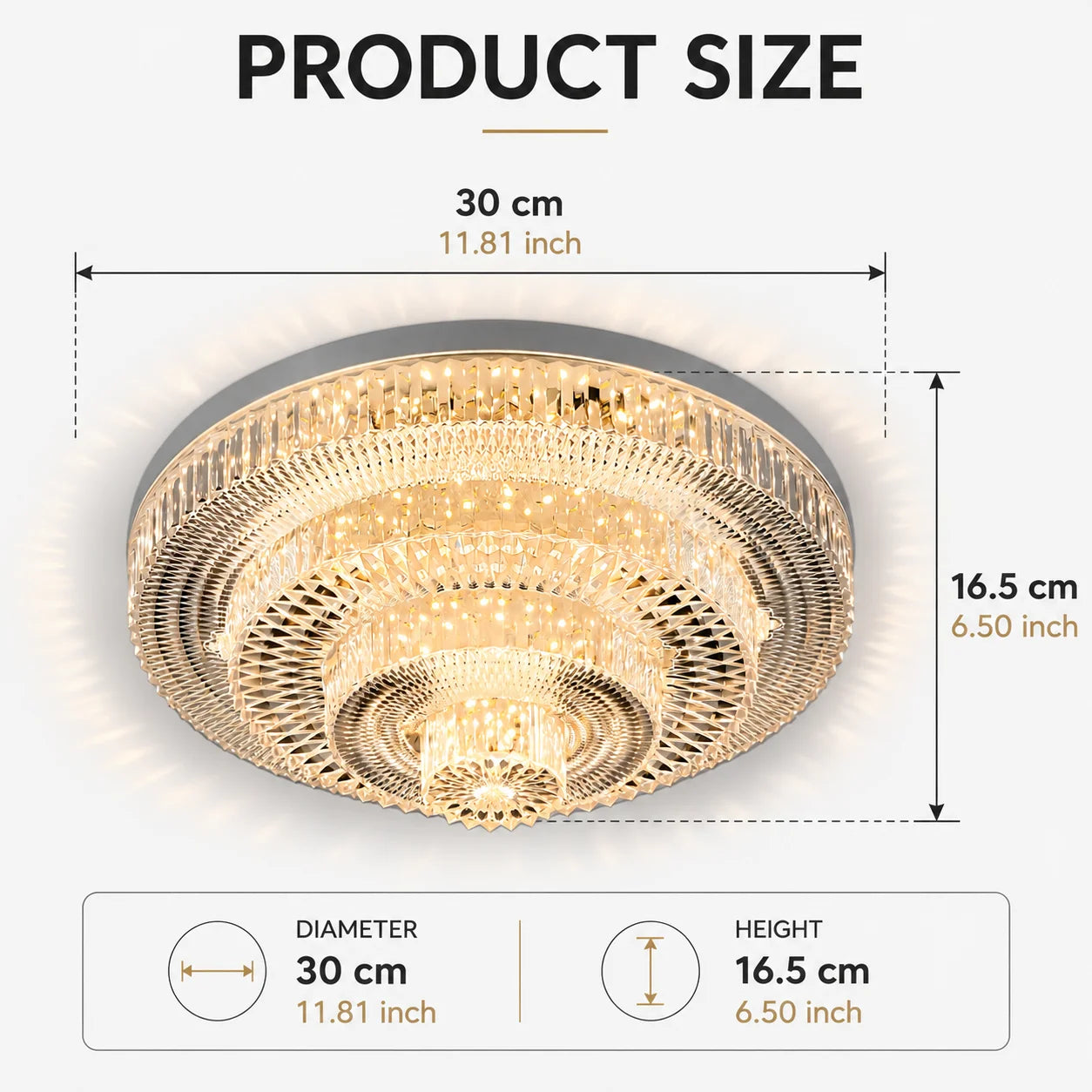 Modern Crystal LED Ceiling Light – 18W–48W, Adjustable, 85–265V